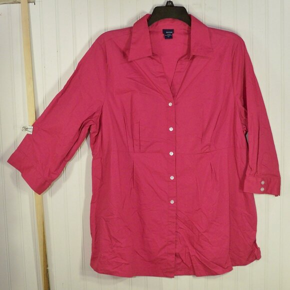 Basic Editions, Pink Button Up Shirt, 2X - Picture 2 of 4